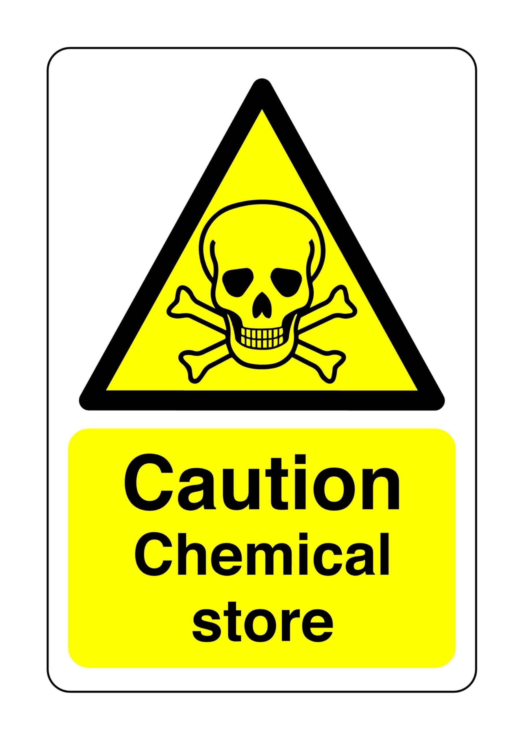 Safety First Display Ltd Yellow/Black Caution Chemical Store Sign - Corrosive, Hazardous, Chemicals, Harmful, Irritant - High Tack Self-Adhesive Sticker (300Mm X 200Mm) Viewing Distance Within 7M.