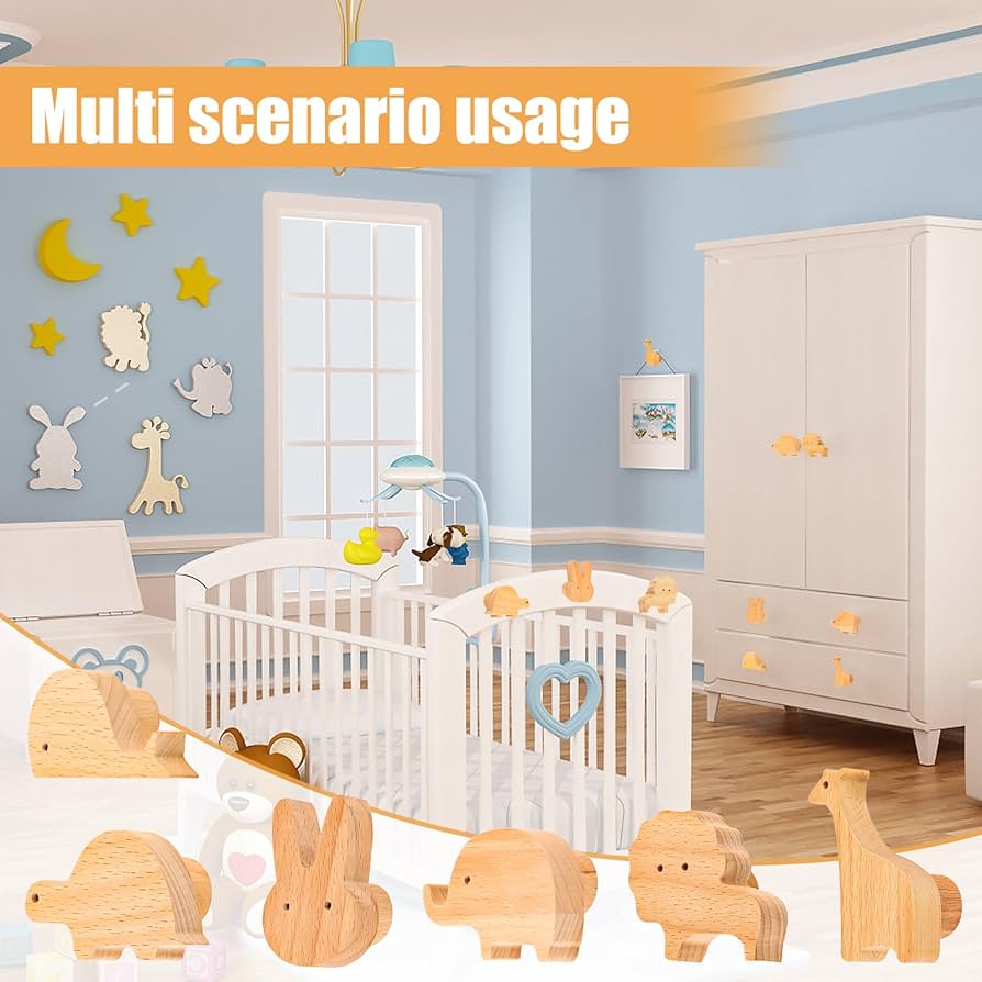 Porte-Manteau Mural Enfant 6 Pièces - Crochets Animaux Bois - Sans Perçage Ou Vis