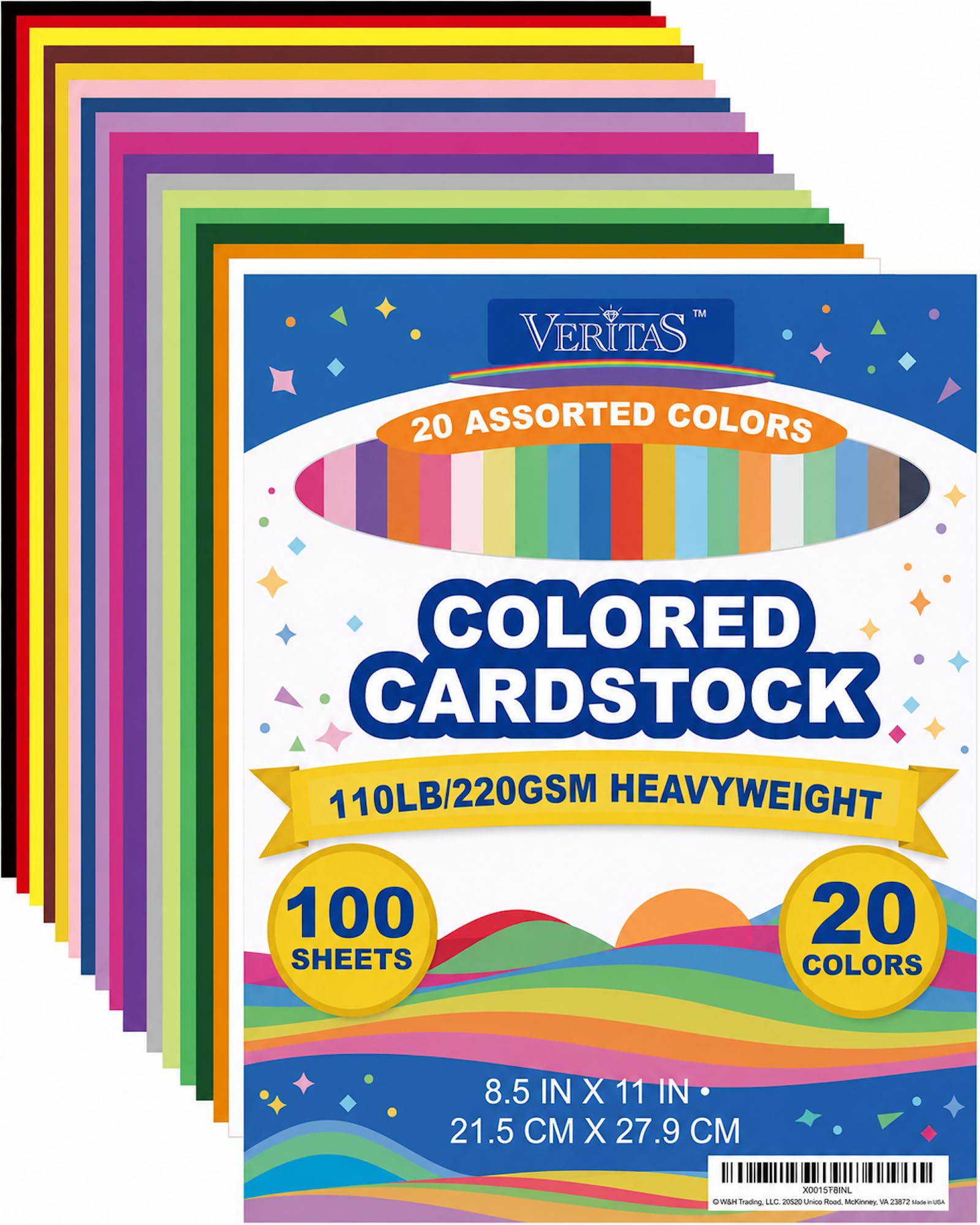 Colored Cardstock Paper 8.5 x 11, 100 Sheets 20 Assorted Colors, 110LB INDEX/220GSM Const…