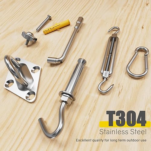 Miniatura 4 de NEREUS Kit de accesorios para toldo con cuerda de alambre de acero inoxidable 304 recubierta de nailon de 12 pies, kit de instalación de vela para