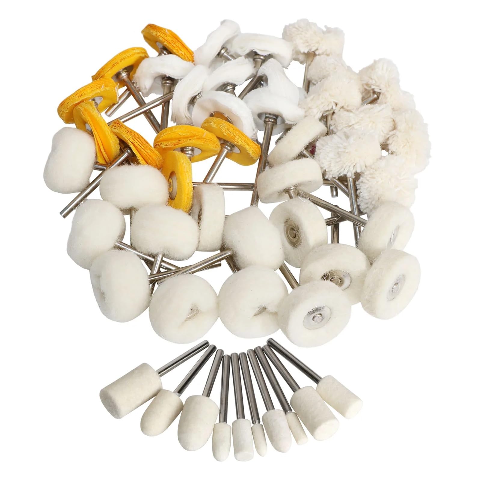 50-teiliges 1-Zoll-Polier- und Polierscheiben-Set, mit Wollfilz und Baumwolle montierter 3-mm-Schaft for Drehwerkzeugzubehör, Pinsel-Polierset(50pcs wool felt,Shank 3mm)