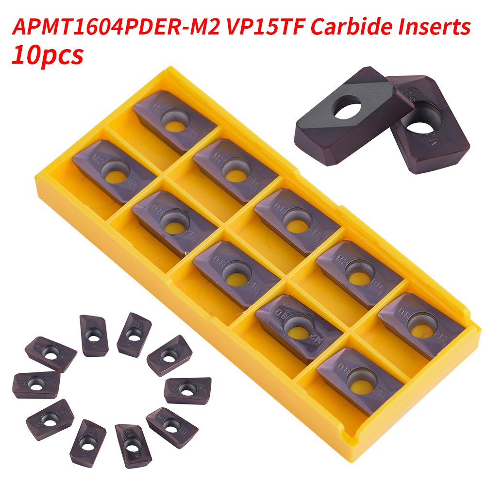 Hoja de insertos de carburo, 10 piezas APMT1604 M2 VP15TF Puntas de carburo CNC Insertos de hoja Cortador Torno Herramienta de torneado con caja Púrpura para procesamiento de acero inoxidable