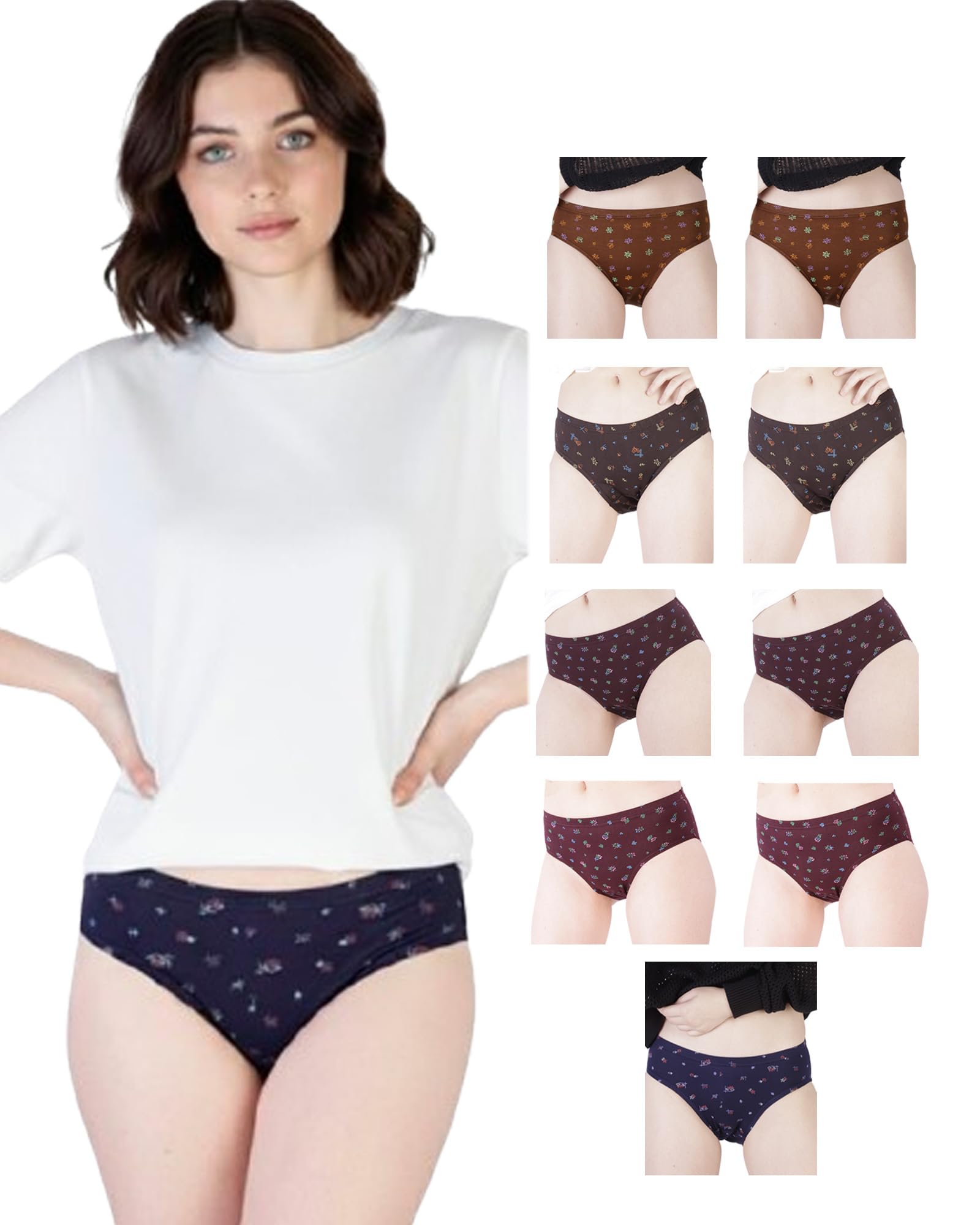 Fairlady Women's Briefs | Full Coverage, 100% Super Soft Cotton, Hosiery, Mid Waist | Inner Elastic Waistband | Underwear, Innerwear, Panties | Floral Print (Pack of 10) (Multicolor)