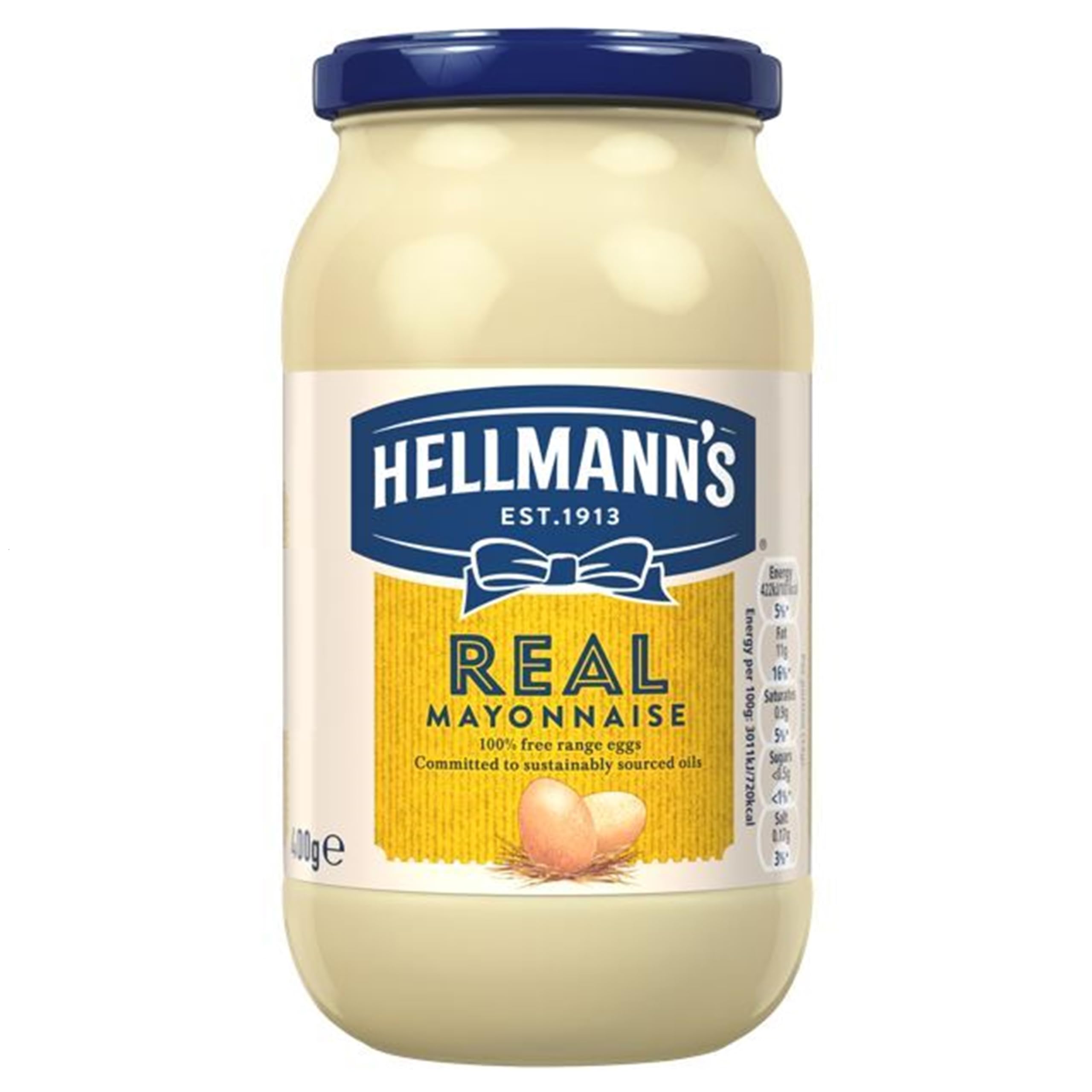 Hellmann's Real Mayonnaise mayo made with 100% free-range eggs and sustainably sourced oils for fries, burgers, and salads 400 g