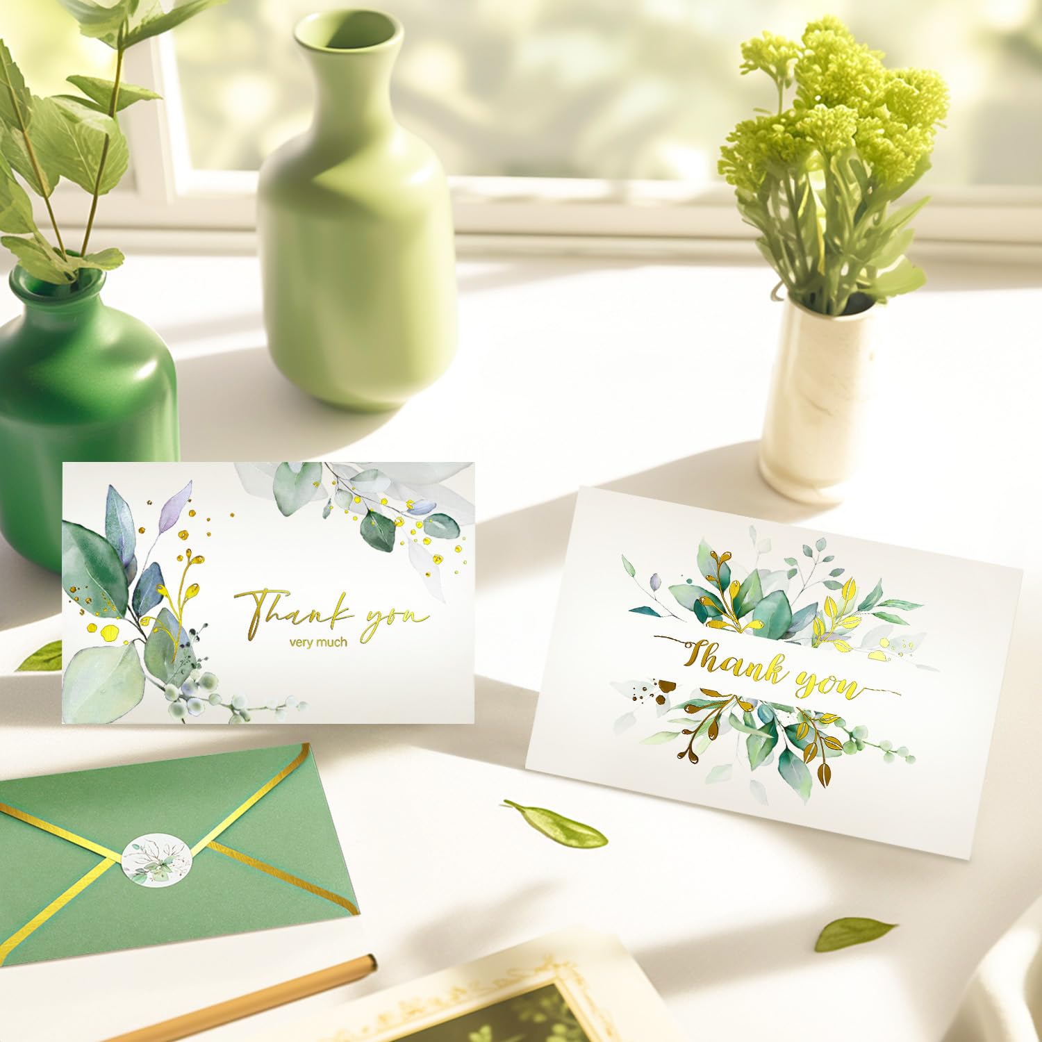Thank You Cards with Envelopes, 32 Pack Greenery Thank You Notes for Baby Shower Weddings, Bridal Shower, Small Business, 4" x 6" - Image 4