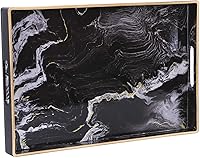 Vista 1 de Zosenley Bandeja decorativa, bandeja de plástico de mármol con asas, bandeja rectangular de tocador y bandeja de servir para baño, cocina, otomana