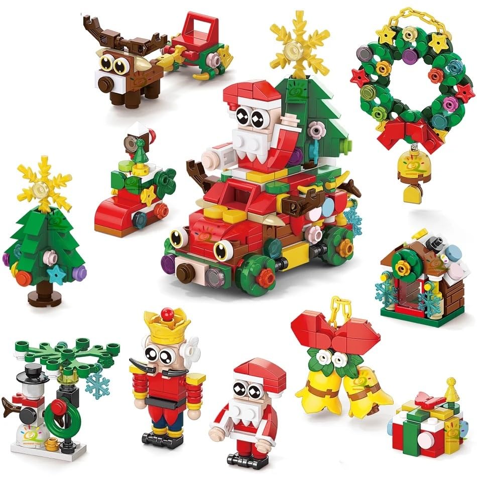 Image of Building Blocks Bricks Set, Build, Learn and Play, Construction, Educational Interactive Creative DIY Toy, Compatible with All Major Brands (10 in 1, Merry Christmas Santa Xmas, 352 Pcs)