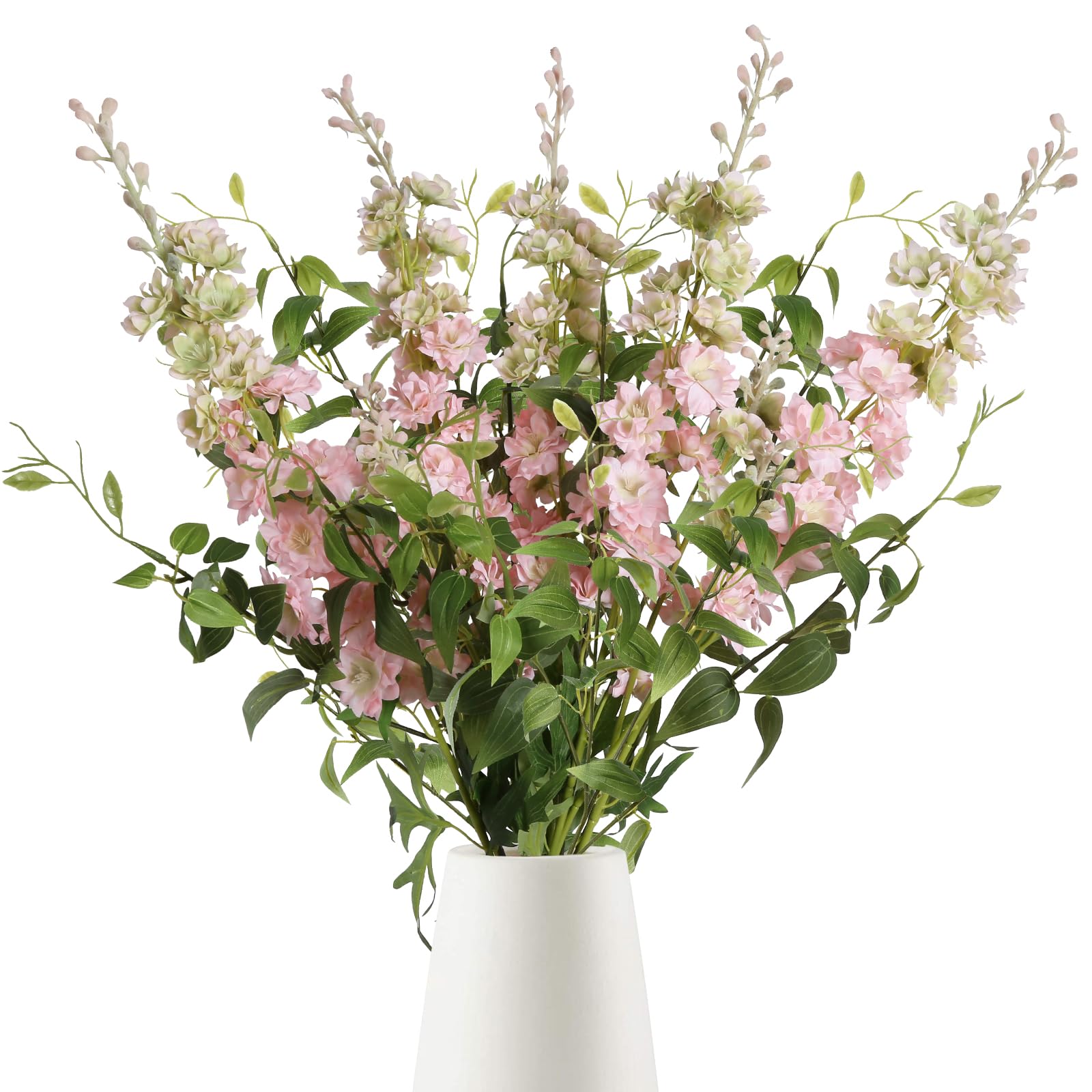 IPOPU 9Pcs Artificial Delphinium Pink Flowers Combo - 33.5" Clematis Greenery Stems, Long Stem Larkspur for Wedding Centerpieces, Bridal Bouquet, Home