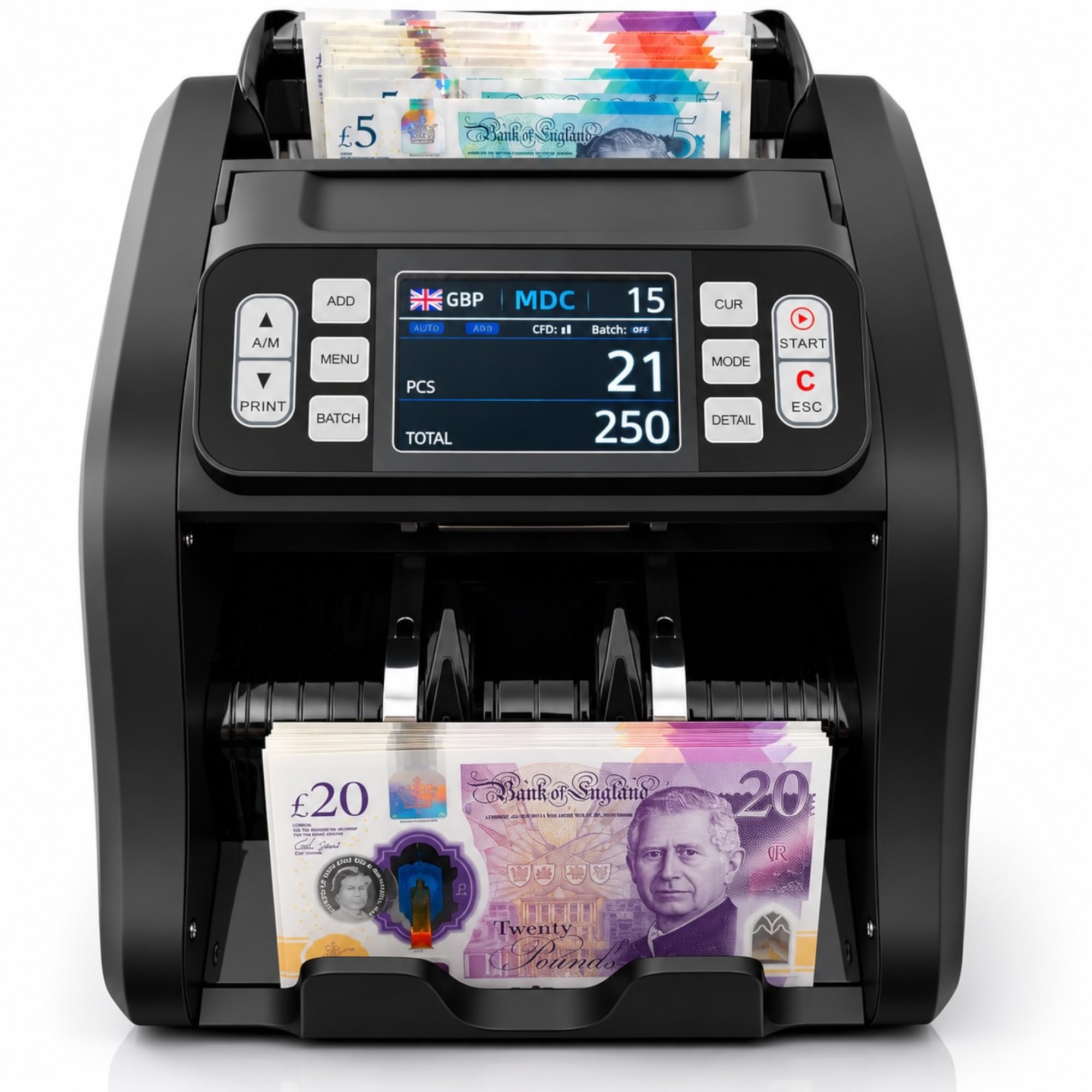 Maszyna do liczenia banknotów z wykrywaniem fałszerstw - UV/MG/IR - szybka maszyna do liczenia gotówki 200 banknotów - dodana wartość (nominał ręczny) i tryby PCS - działa z brytyjskimi banknotami