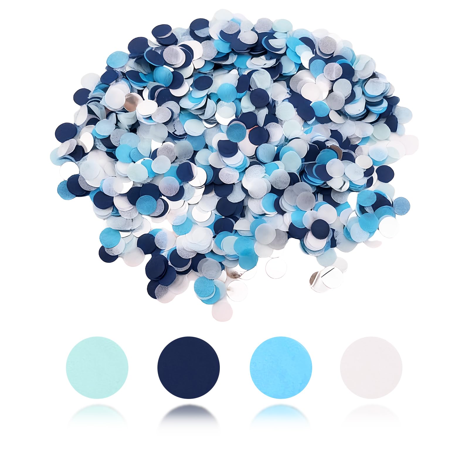 soitzhoc Circular table confetti | 10000 pieces, Table decoration confetti biodegradable, 1cm | Suitable for Christening, Wedding, Birthday Decorations (Navy blue Light blue White Silver, 100g)
