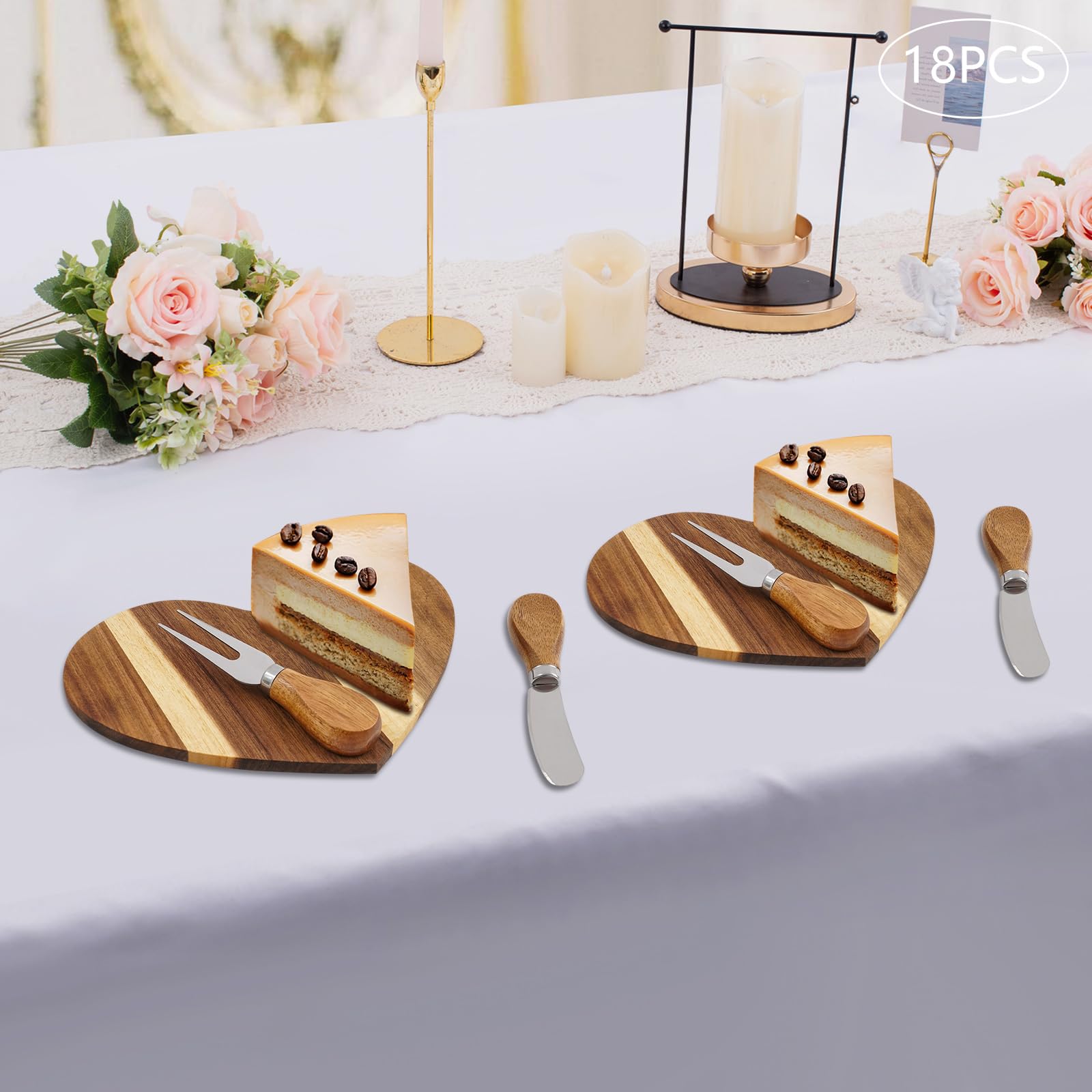 Lot de planches à fromage en bois d'acacia en forme de cœur pour 18 invités