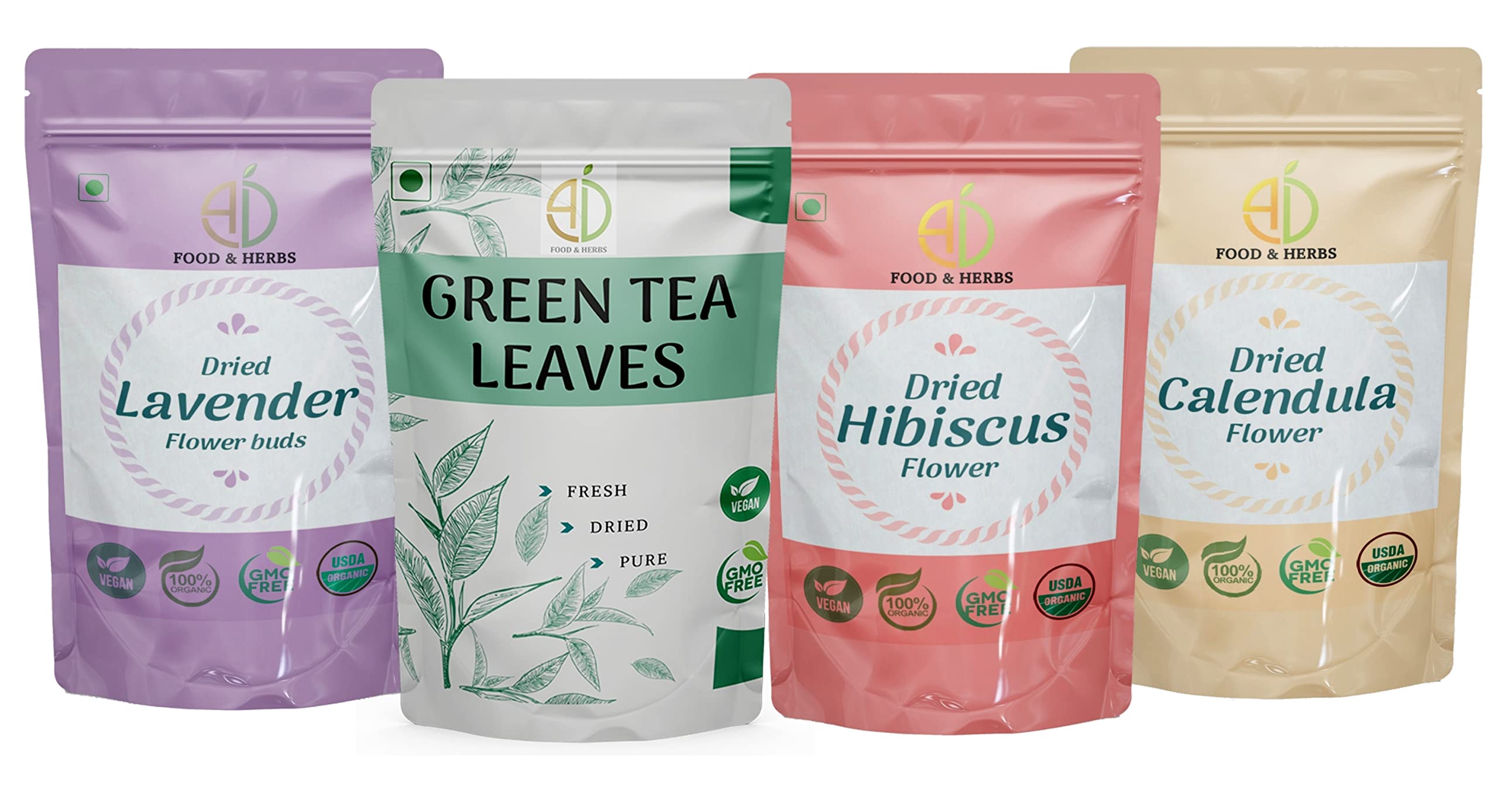 A D Food & Herbs Combo of Green Tea Leaves & Lavender/Hibiscus/Calendula Dried Flowers - All Natural Flavour, Zero Calories (20 GMS x Pack of 4) (B0C1K33FNZ) Amazon Price History, Amazon Price Tracker