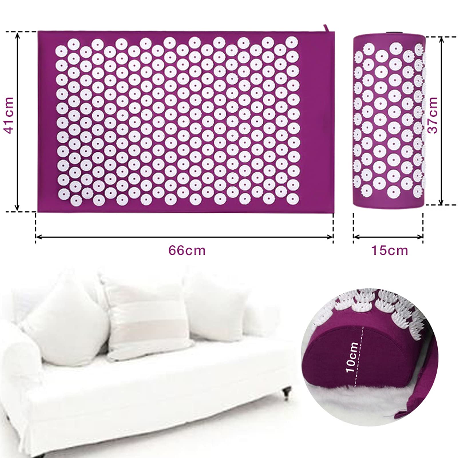 Juego de colchoneta de acupresión y almohada, para aliviar el dolor de espalda y cuello, para aliviar el estrés, con bolsa de viaje (verde)