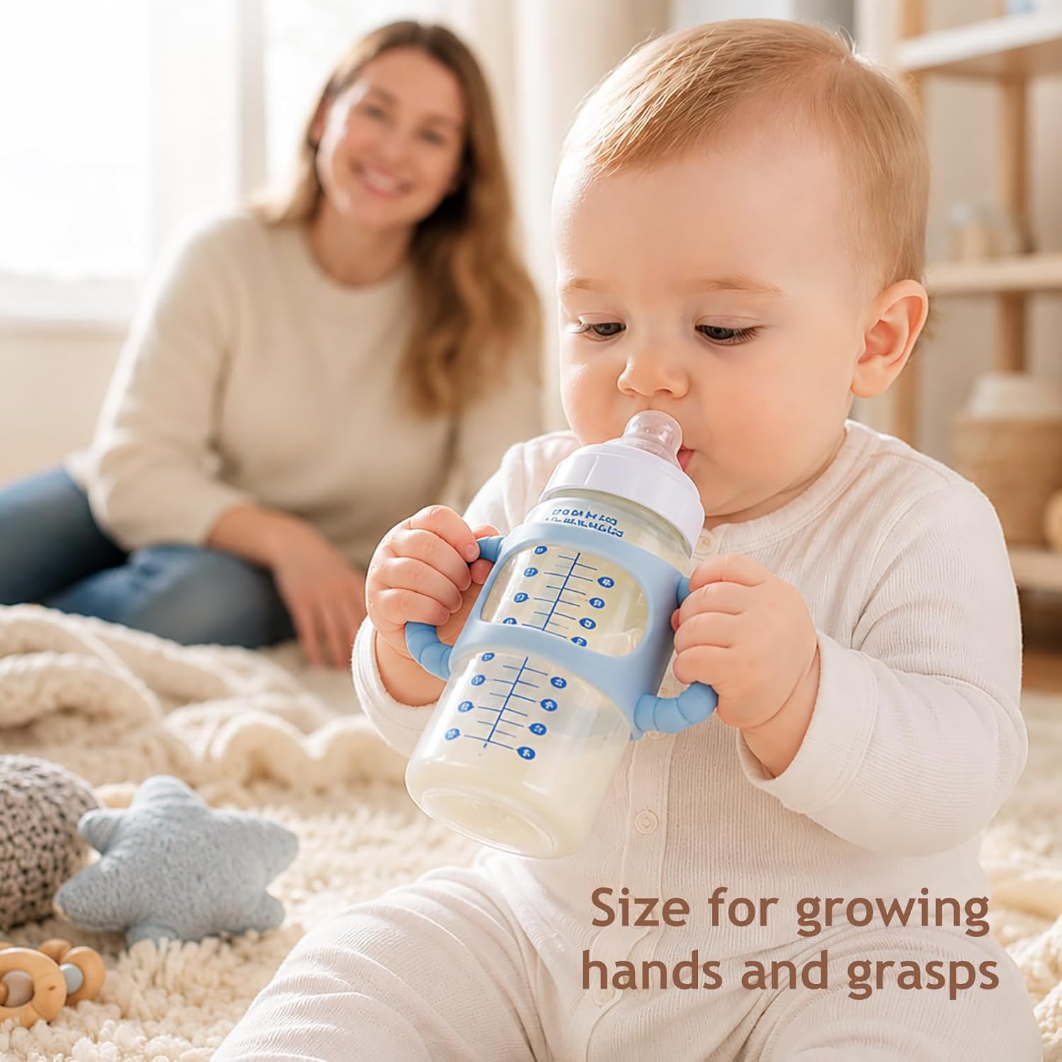 Andy Bear 4 Pack Silicone Baby Bottle Handles Compatible with Dr. Brown’s 8 oz/250 ml Narrow Bottles, Removable Easy Grip Handles for Bottle to Sippy Cup Transition, BPA Free Playful Bunny