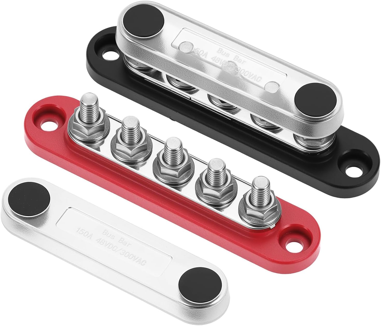 QWORK Bus Bar Mini Power Distribution Block 12V 150A, Tin Plated Copper, Max 48V DC/300V AC, Negative+Positive, for Automotive, Marine, Solar Systems