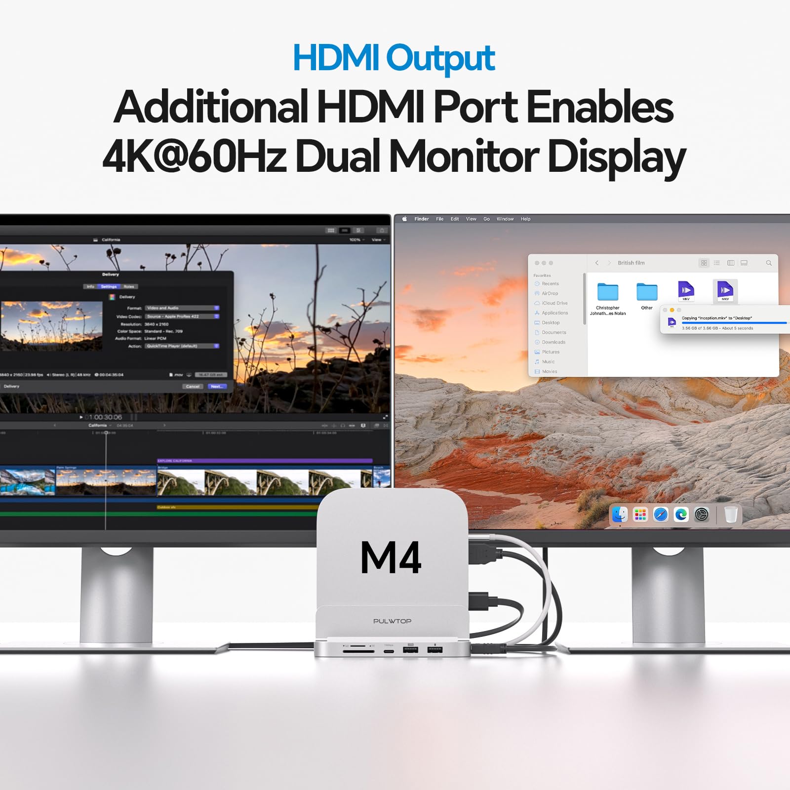 Stacja dokująca Mac mini M4 z obudową 4 TB M.2 SSD i HDMI 4K, aluminiowy pionowy hub USB-C do Mac mini M4 Pro, stojak USB-A/C 10 Gb/s, 2 x USB-A 2.0, 3,5 mm Audio, SD/TF (SSD nie jest