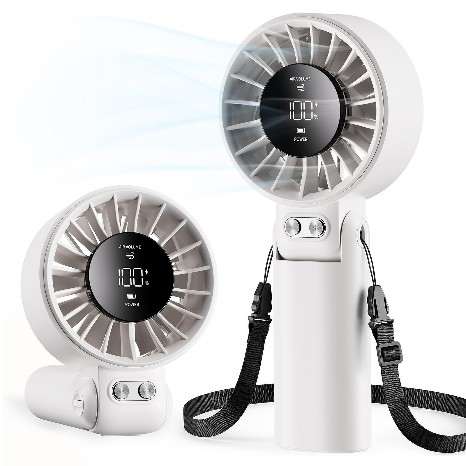 GlauStalos Handheld Fan Rechargeable, Portable Fan with 100 Speeds 4000mAh, LED Display, 180° Adjustable, Battery Operated Mini Fan for Home Office Outdoor Travel, White