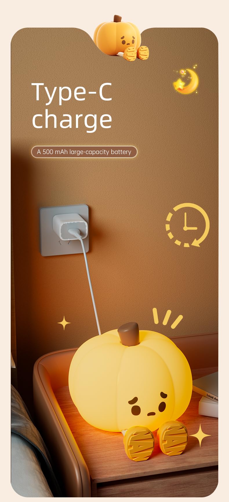 Little Pumpkin LED-Nachtlicht für Kinder | sichere Silikon-Dimmbare Touch-Lampe | wiederaufladbares Kinderzimmer-Nachttischlicht | Halloween-Dekoration & Kindergeschenk