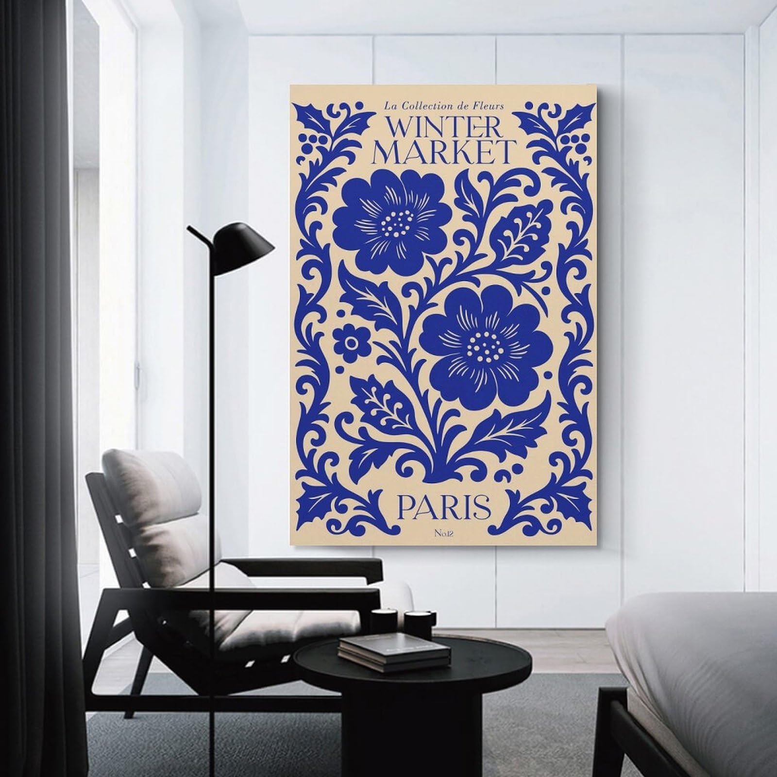 Junmoney Blue Floral Winter Market Paris Decorative Canvas Print, 20x30inch(50x75cm), for Hallway, Entryway Or Landing, Home Artwork for First Impressions
