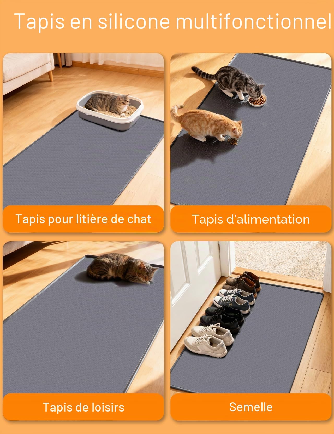 Tapis Litiere Chat 130x65cm, XXL litière pour Chat en Silicone, Tapis de Litiere Alvéolée, Impermeabile e Resistente all'urina, Facile da Pulire, con Bordi Rialzati per Ciotola e Lettiera