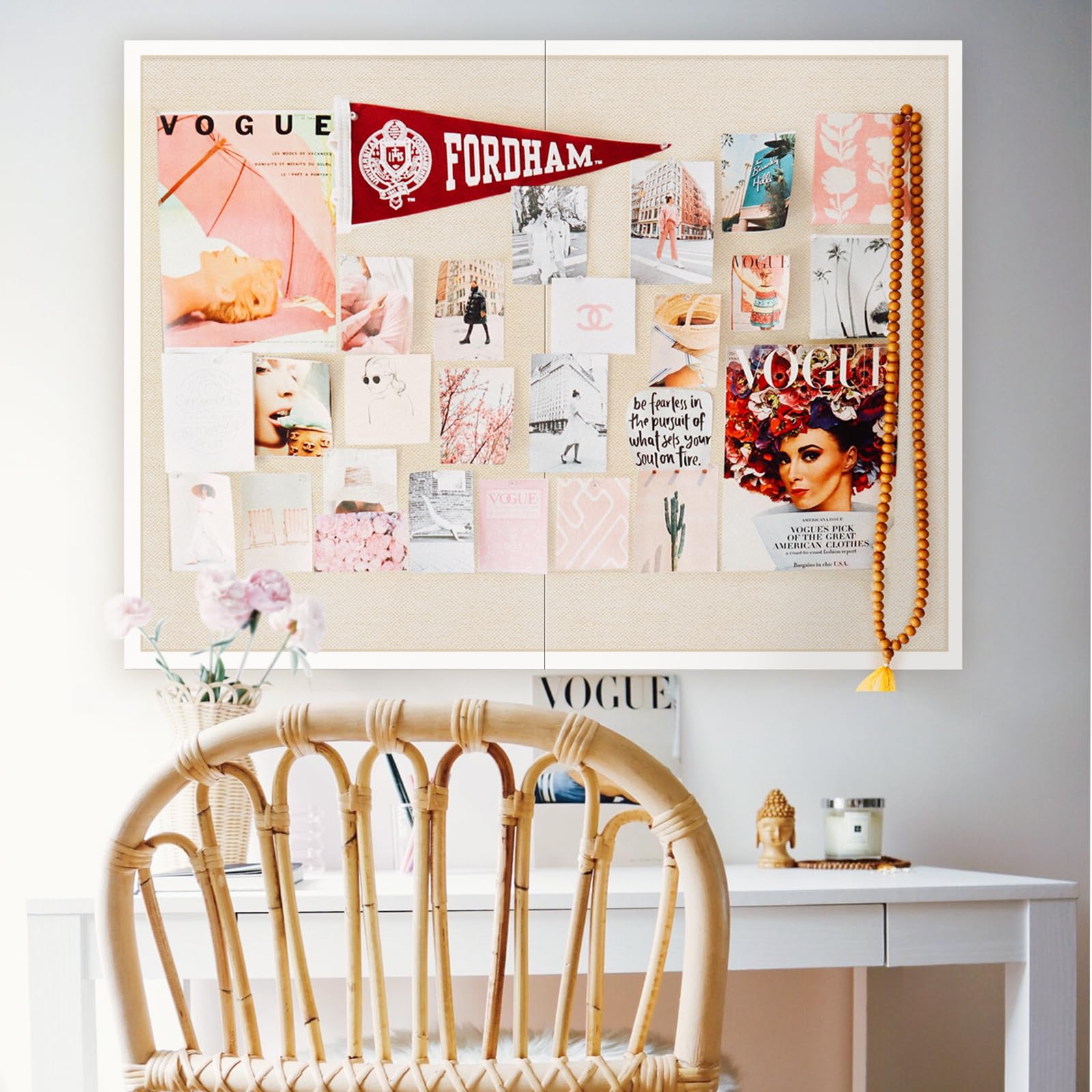 Floral Print Cork Board - White Framed Bulletin Board For Office & Dorm Decor