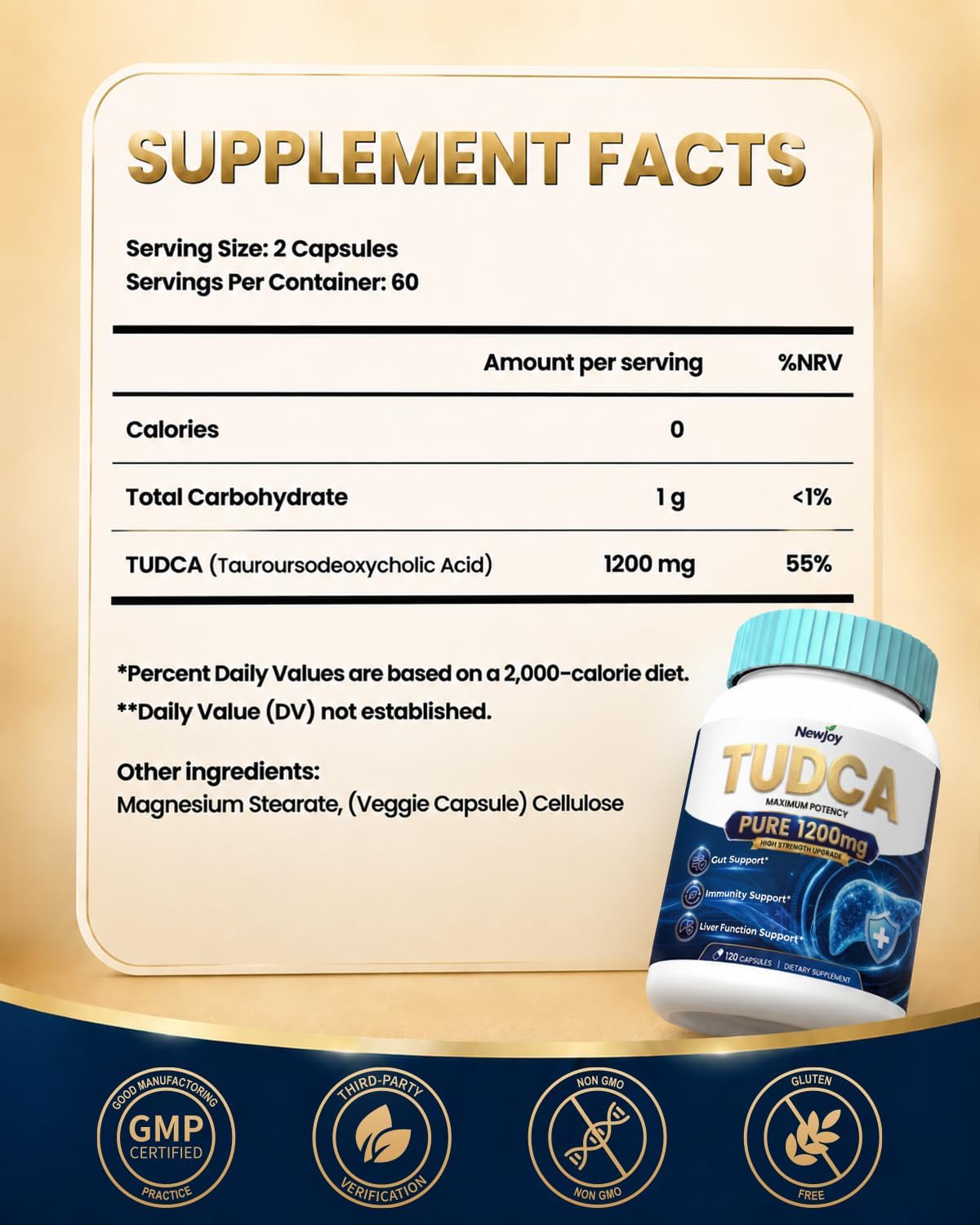 Ultra Pure TUDCA Supplement 1200mg, 120 Vegetarian Capsules — Amazon image 6