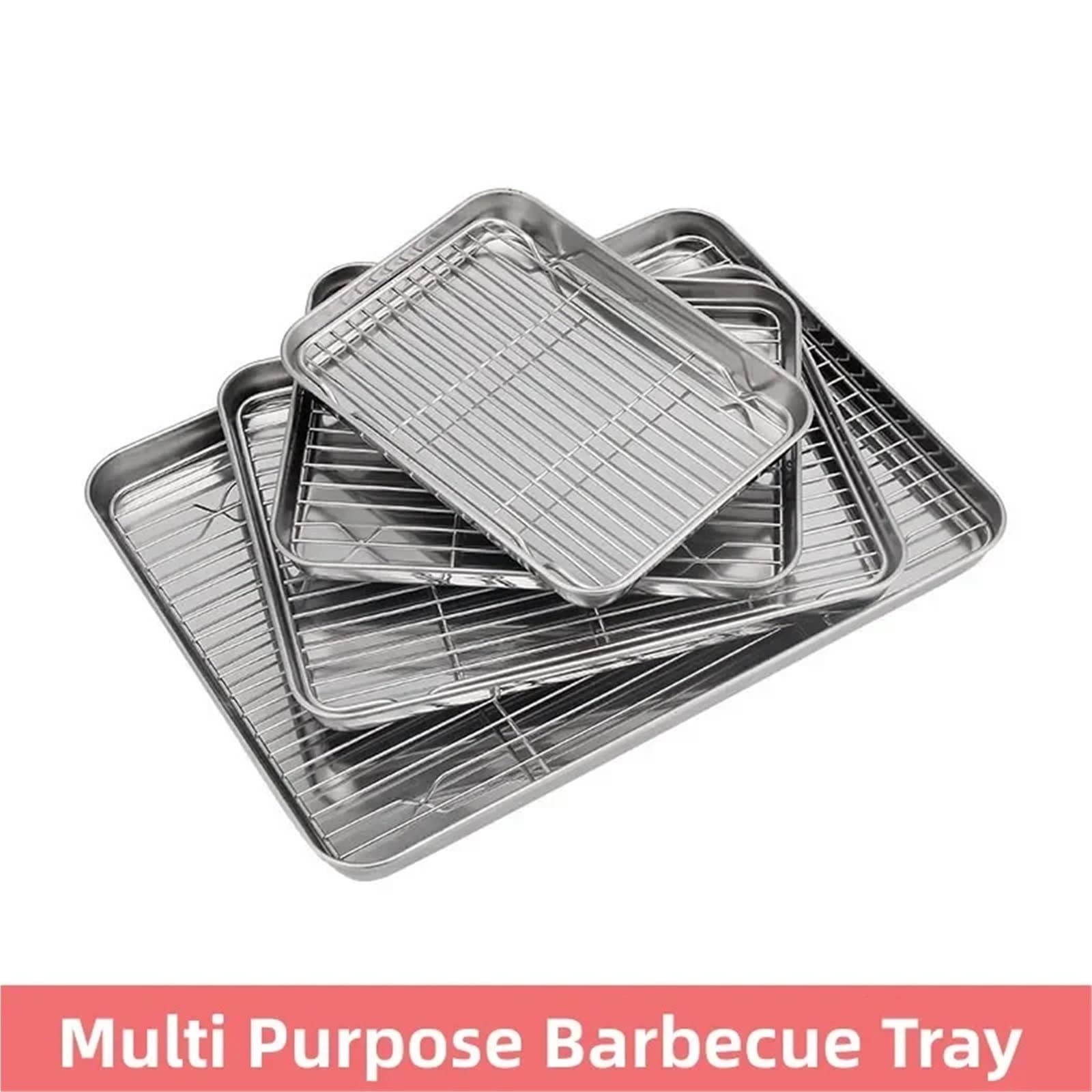 Bandeja Para Horno Bandeja de barbacoa de acero inoxidable, chasis plano, estante de refrigeración extraíble multiusos, juego de bandeja, bandeja antiadherente for hornear pasteles Para Hornear(Small