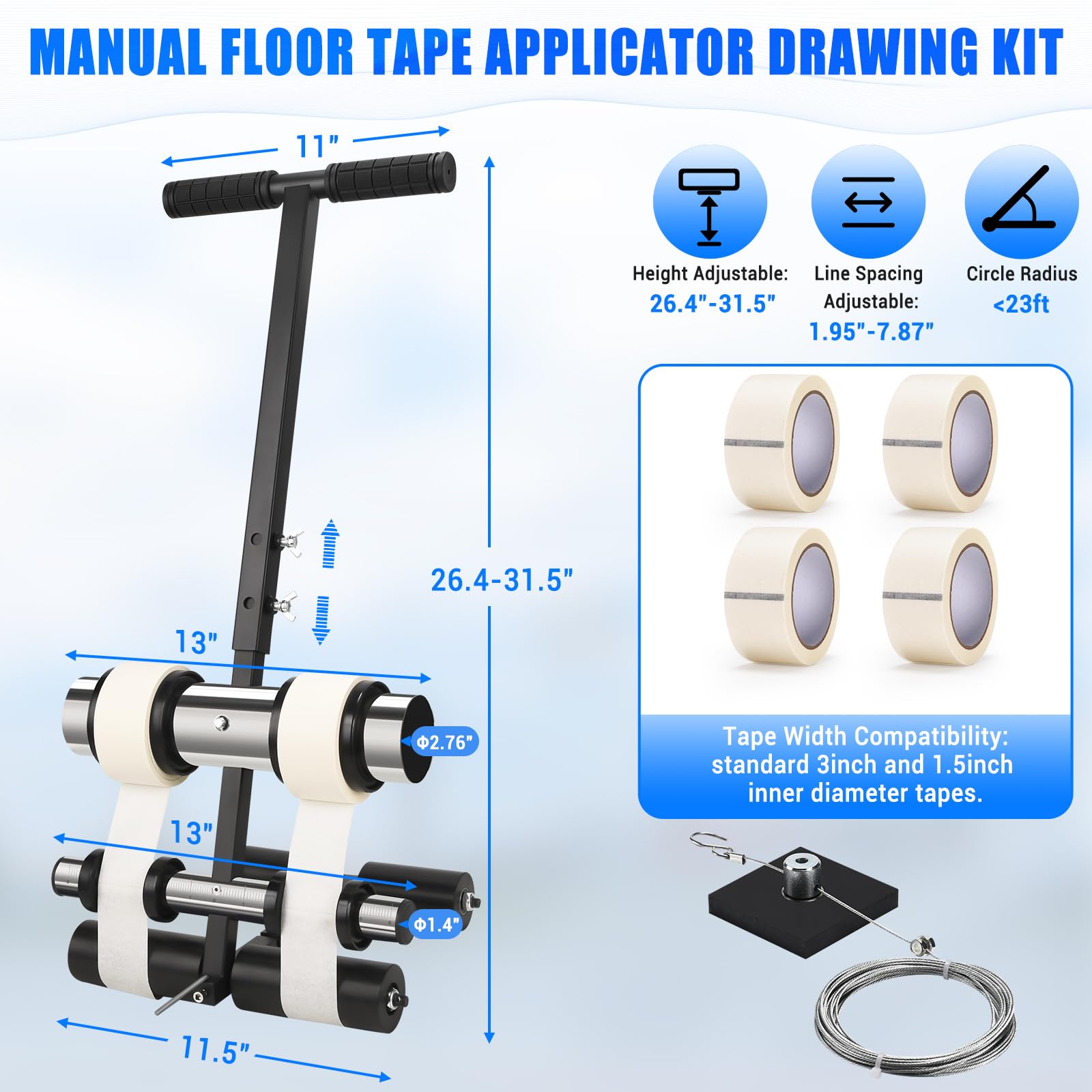 GADFISH Court Line Tape Maschine, Basketball Court Line Striping Machine, Spielfeld Striping Line Marking Machine, Einstellbare Bodenfarbe Tape Applikator für Parkplätze, Auffahrt, Werkstatt