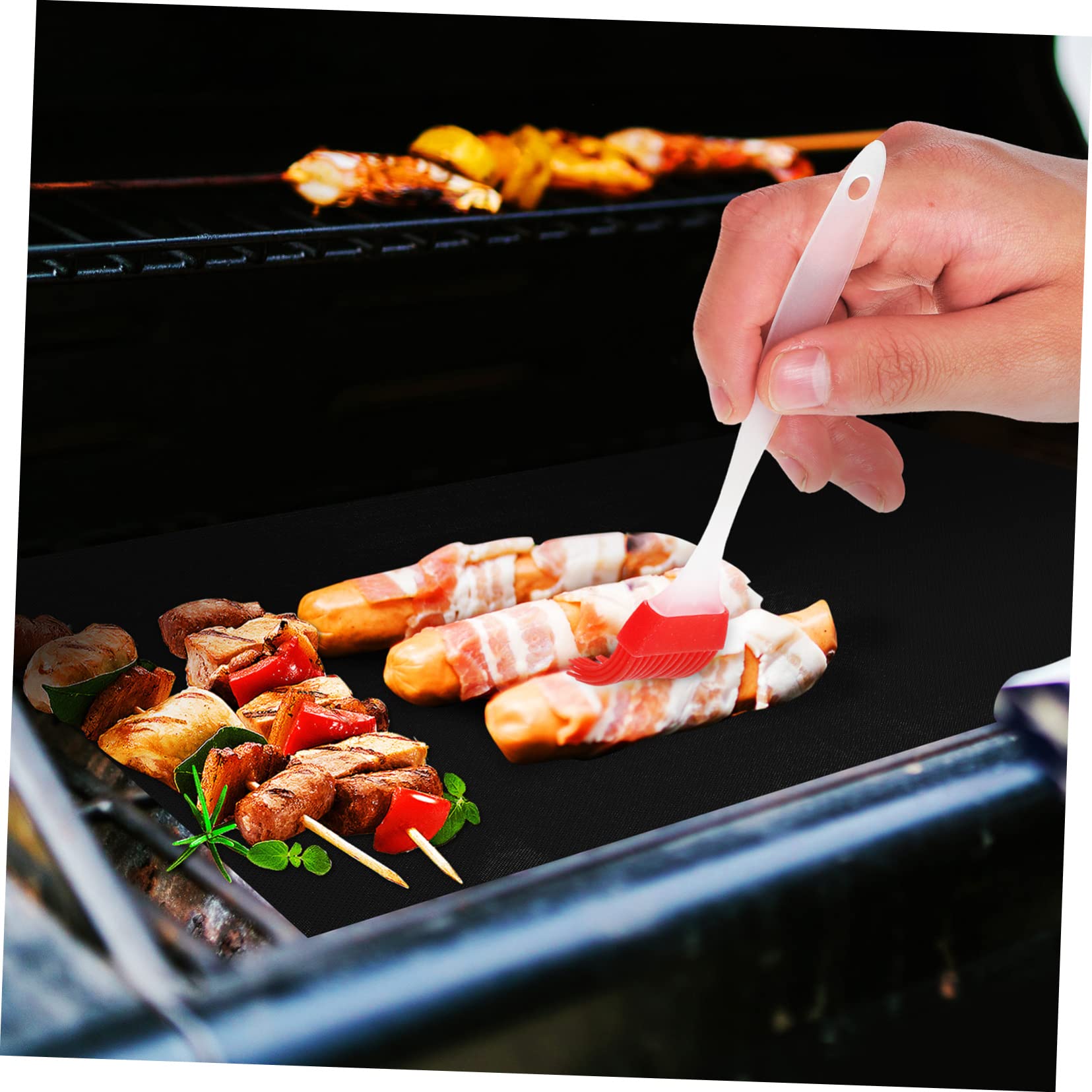HEMOTON 1 Set BBQ Cooking Mat Set Grill Mat for Gas Grill Stainless Steel