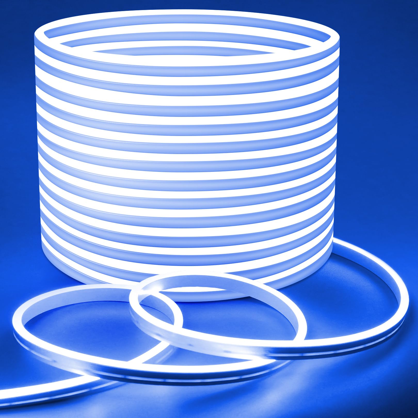 Lamomo LED Strip Lights, 32.8Ft Blue Neon Led Rope Lights, 0.65in/Cut DIY Flexible Silicone Waterproof 24V Led Light Strip for Bedroom,Indoor, Living Room, Kitchen（Power Adapter not Included）