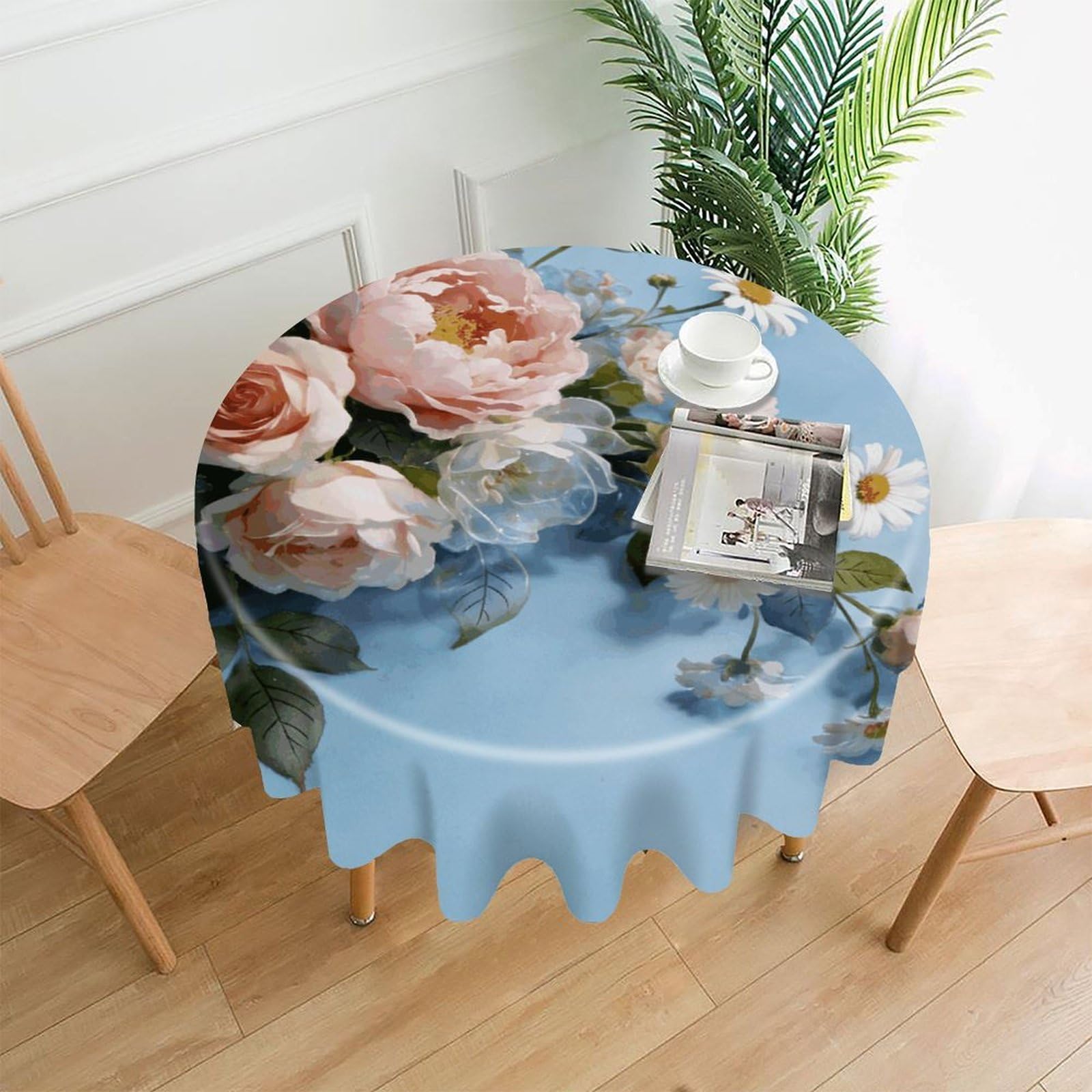 LZQPOEAS Watercolor Floral Tablecloth Easy to Clean Polyester Round Table Cover Washable Round Table Cloth Wrinkle-Free Circle Decoration Tablecloth for Kitchen and Dining Room 60"