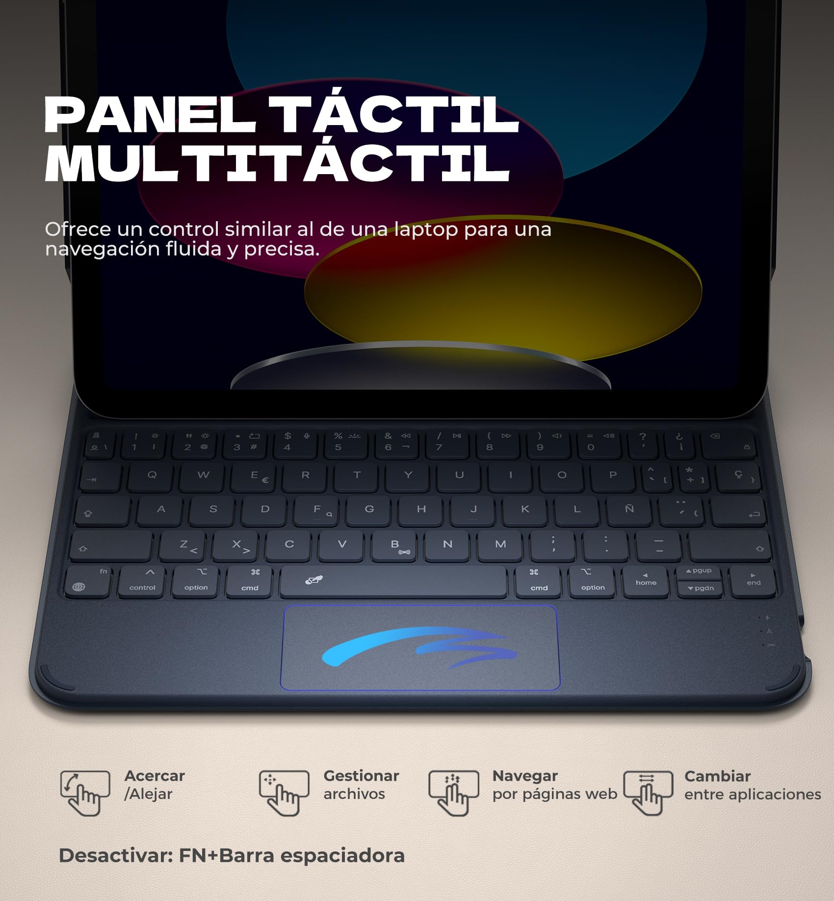 Dexnor Teclado para iPad 10 Generación 2022/11 Generación A16 2025 (10.9/11 Pulgada), Magnético, Ultrafino Folio Desmontable, Trackpad Multitáctil, Retroiluminación, Portalápices Español Ñ, Azul