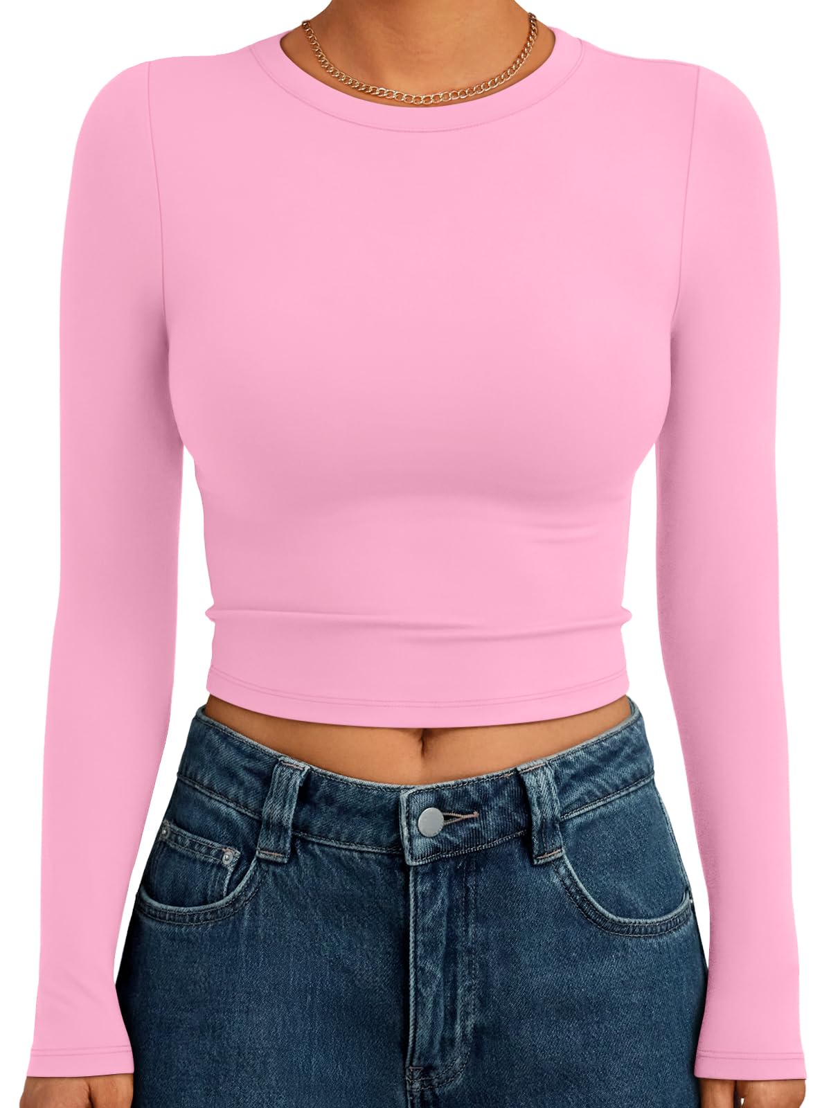 Womens Long Sleeve Crop Tops Basic Slim Fitted Shirts Casual Fashion 2024 Y2k Tops Teen Girl Clothes