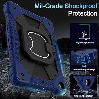 Scnioy Case for iPad 9th Generation iPad Case 9th 8th 7th Generation 10.2 | iPad 10.2 Inch iPad 9th Gen Cover with Screen Protector Pen Holder TabletCases 360 Rotating Stand, Navy Black