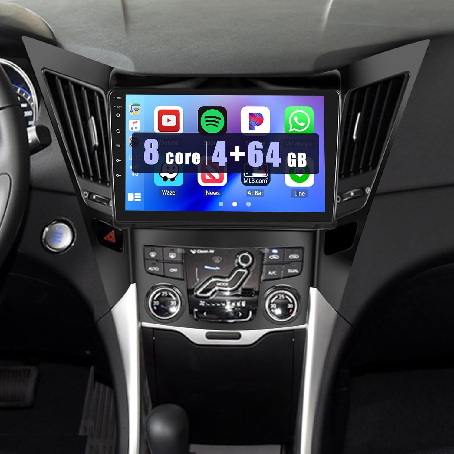 8 Cores 5G WiFi Car Stereo for Hyundai Sonata 2010-2014, 9'' IPS Touchscreen for Sonata Head Unit Radio with Wireless CarPlay Android Auto Bluetooth 5.0, 32EQ, 1280 * 720, 4+64G