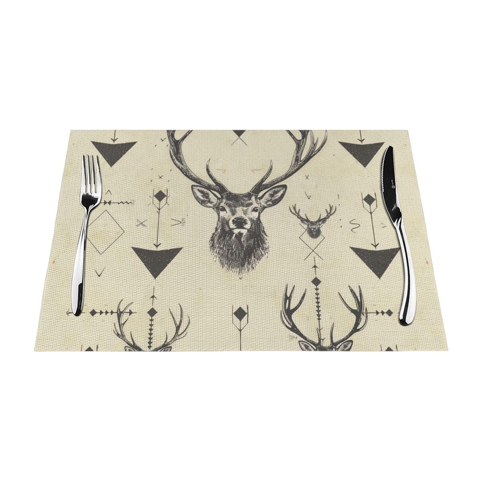 Hunting Arrows Triangles Deer Printed PVC Placemat 1 PCS for Kitchen Dining Table Heat-resistand Washable Table Mats 18x12 in