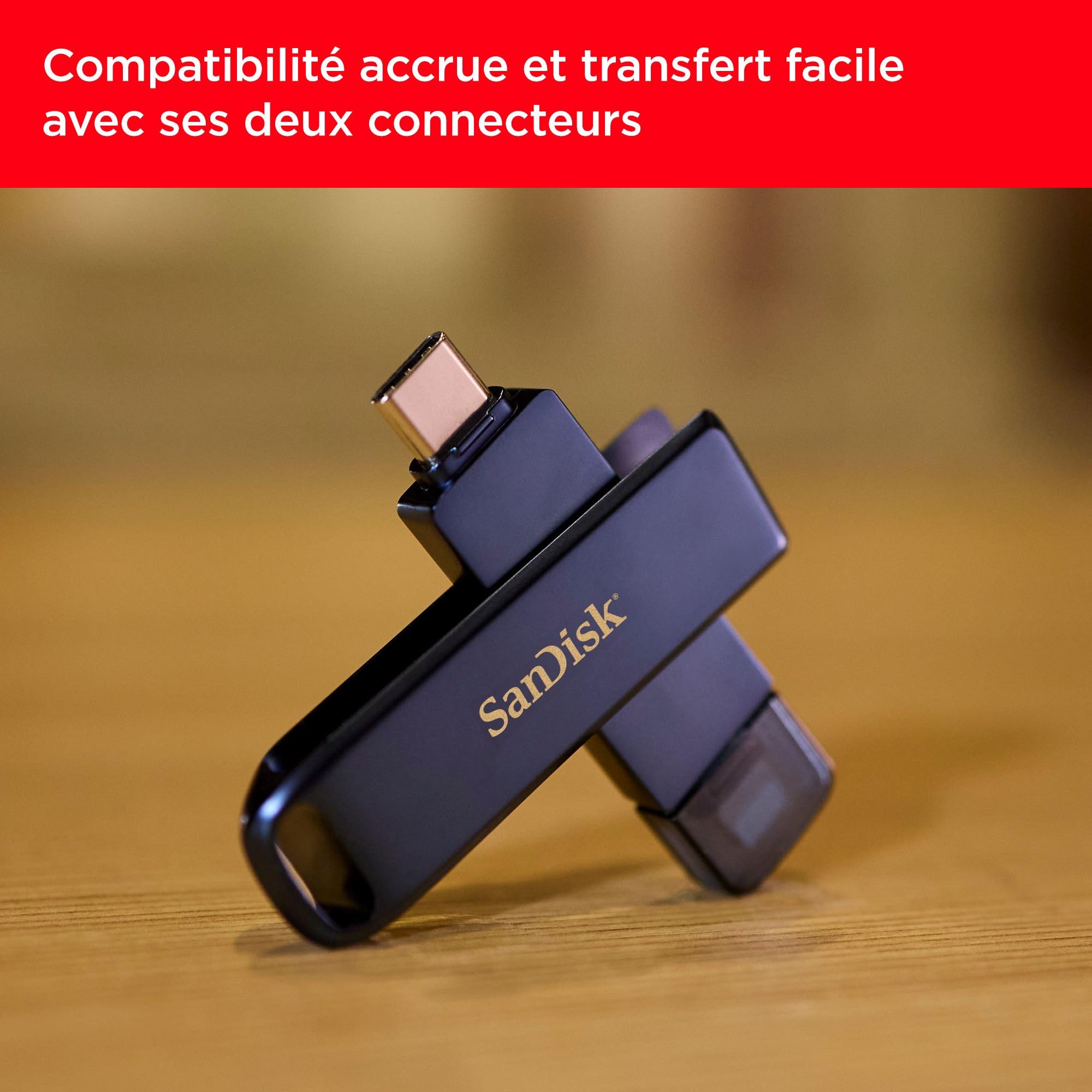 SanDisk 256GB Phone Drive, Clé USB, pour iPhone/iPad, PC, Mac, (2-en-1 iPhone Stockage, Lightning & USB Type-C Connecteur, Sauvegarde Automatique, Chiffrement, Récupération) Bleu Ciel Métallique