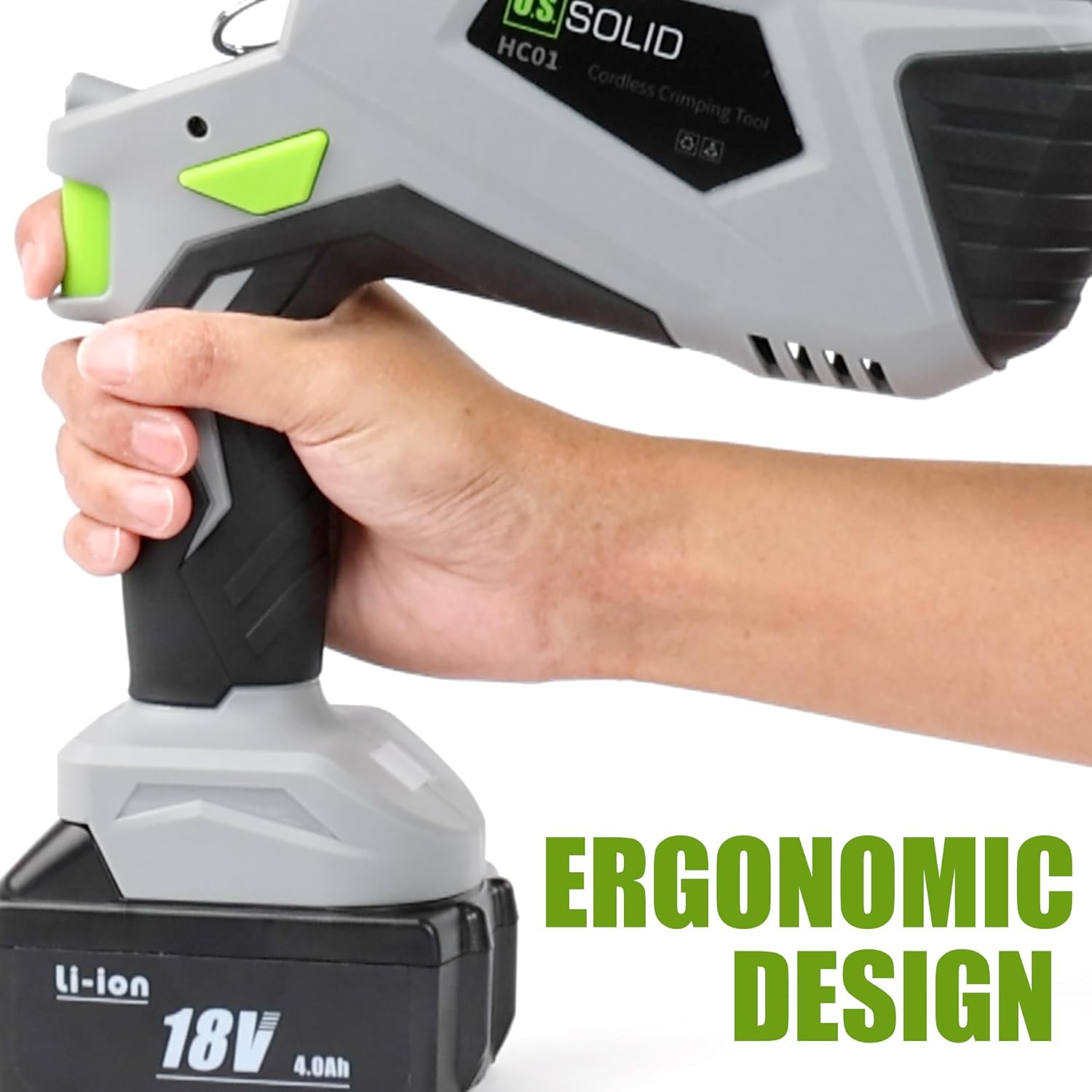 U.S. Solid Electric Cordless Hydraulic Crimper Tool Kit 6.5 ton Rechargeable for Cu Terminal Lugs Splices Cable Wire Connector with Standard 8 AWG - 600 MCM Copper Dies, 2 Li-ion Batteries, Charger