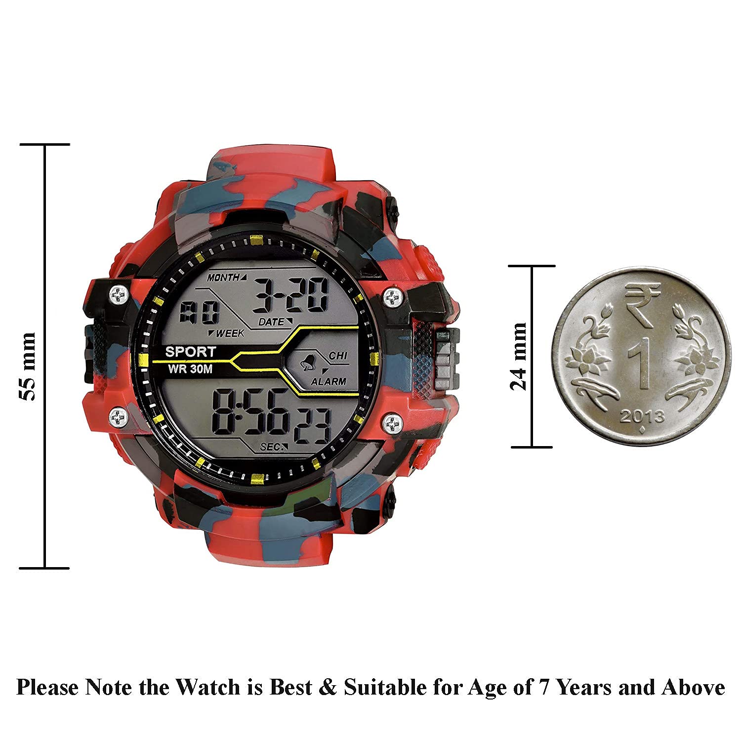 SWADESI STUFF Digital Army Green Black Dial Kids Watch for Boys & Girls (Red, Rubber) 1