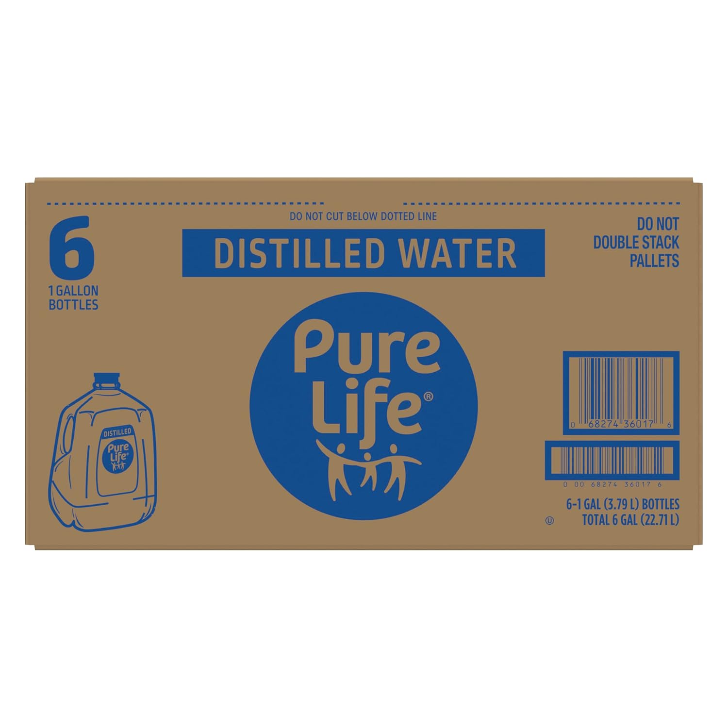 Pure Life Distilled Water Gallons - Cases of 6 1 Gallon Bottles - 3 Cases (18 Total Gallons)