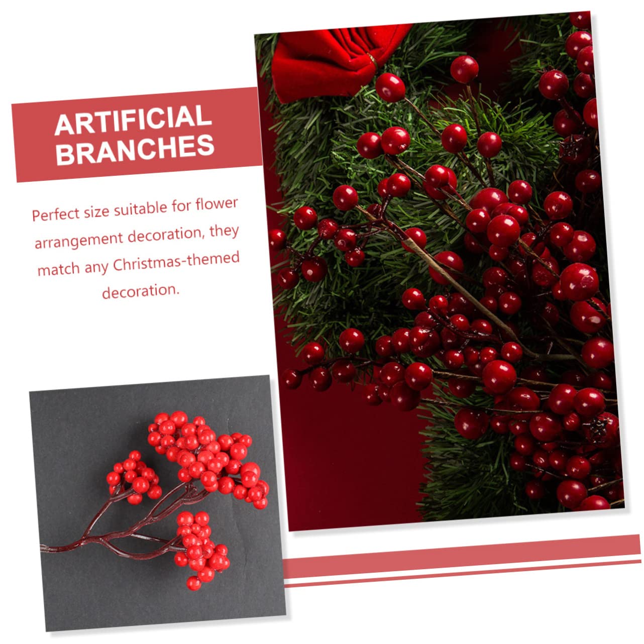 TOPBATHY 50 Pcs Frutos Rojos Artificiales Tallos de Rojas Artificiales ramitas de Falsas Ramas Artificiales Manualidades navideñas decoración Accesorio de Adorno de