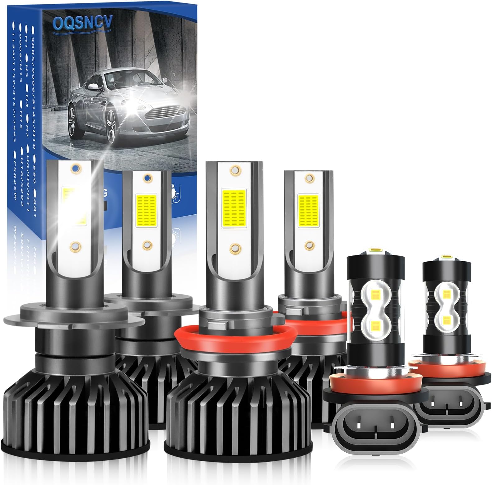 OQSNCV Fit for Ford Fusion 2006-2018 LED Headlight Bulbs, Super Bright LED Conversion Kit 28000LM, H7 High Beam and H11 Low Beam+H8 led Fog Light Bulbs, Pack of 6