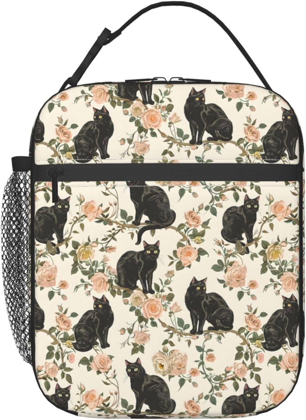 Black Cat and Rose Lunch Box for Women Men, Insulated Lunch Box, Reusable Lunch Bag for Office, Work, Picnic, Travel