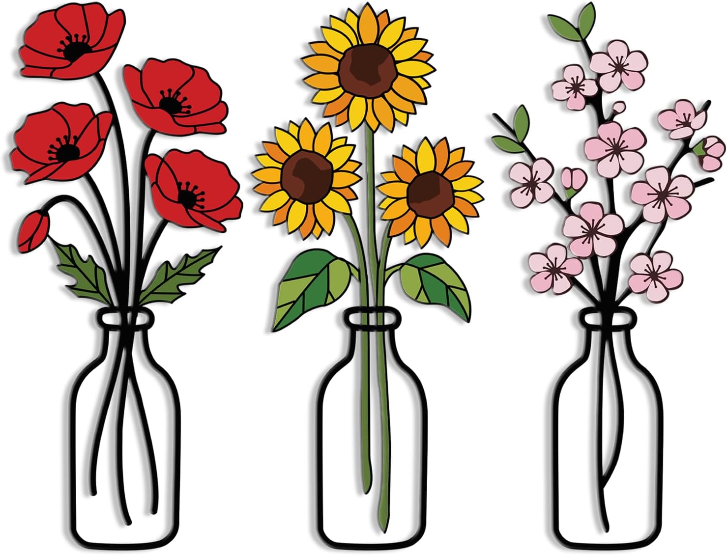 Maoerzai 3 Pcs Metal Flowers Wall Decor, Floral Art for Bathroom Bedroom