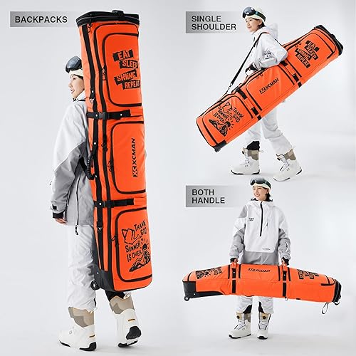 Miniatura 5 de XCMAN Bolsa de snowboard con ruedas de 63 a 75 pulgadas de longitud ajustable para botas de snowboard de viaje aéreo