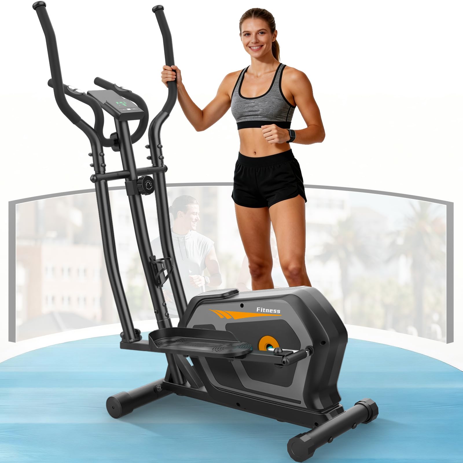 Vélo elliptique,3 en 1 vélo elliptique avec16 Niveaux de résistance, écran LCD, Porte-Bouteille,Pédale Antidérapante,capacité de Charge de 287LBS,Stepper elliptique aérobique