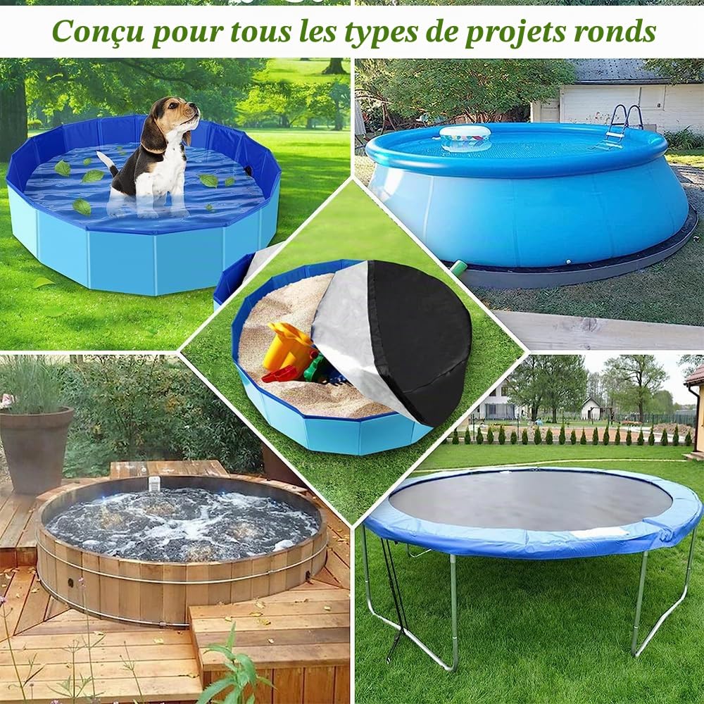 Couverture de Bache Piscine Ronde,Couverture de Piscine pour Chien,Bache Piscine Ronde avec Cordon de Serrage,Imperméable à l'eau et à la Poussière(120 * 30cm)