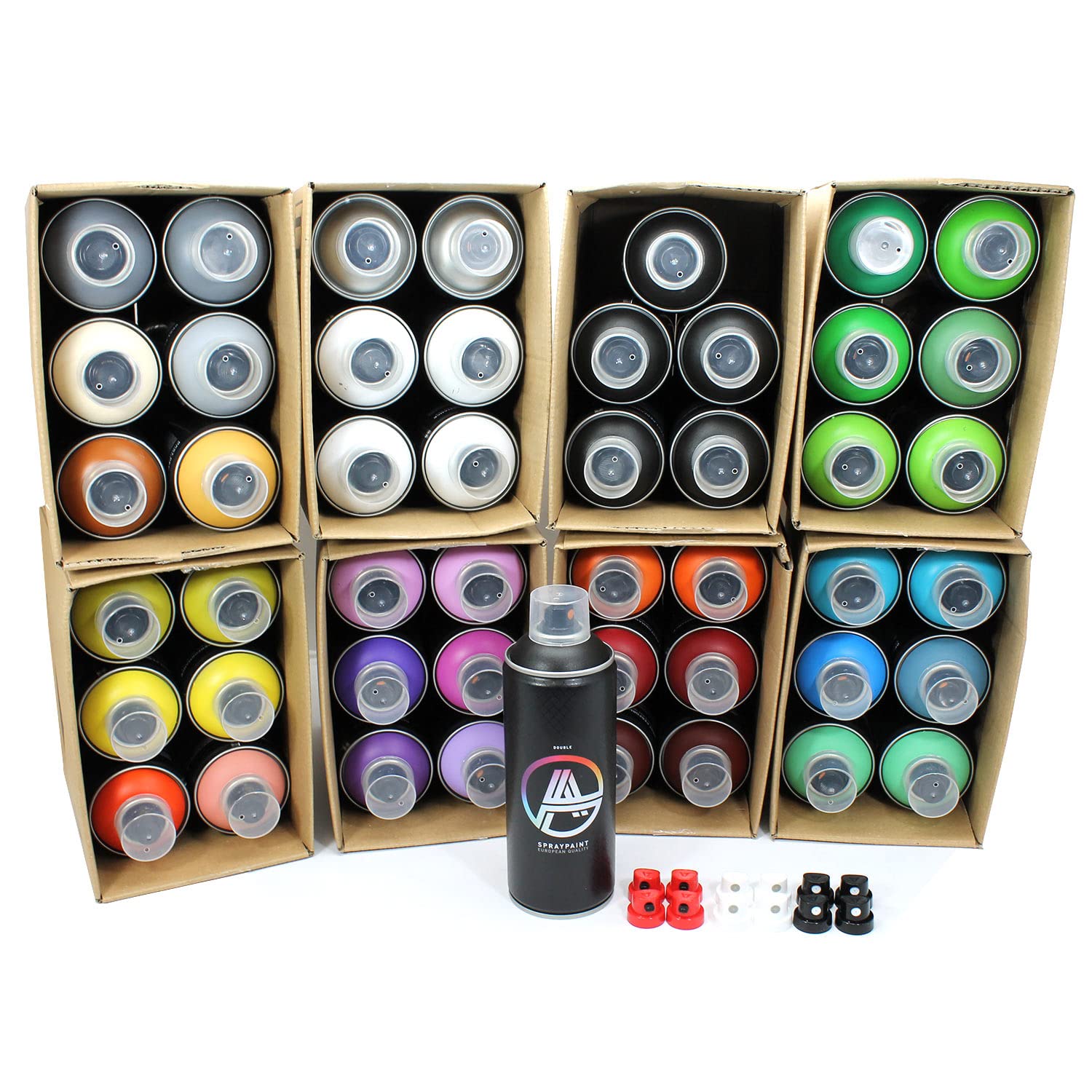 Sprühdosen Set, Paket Multicolor Groß, 48 Spraydosen 400ml + Sprühaufsätze