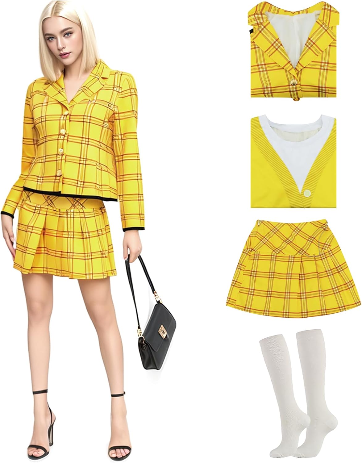 EDAUWAE Halloween 90s Schoolgirls Costume Dresses Women's Plaid Blazer Skirt Uniform Cosplay Deluxe Costumes Skirt