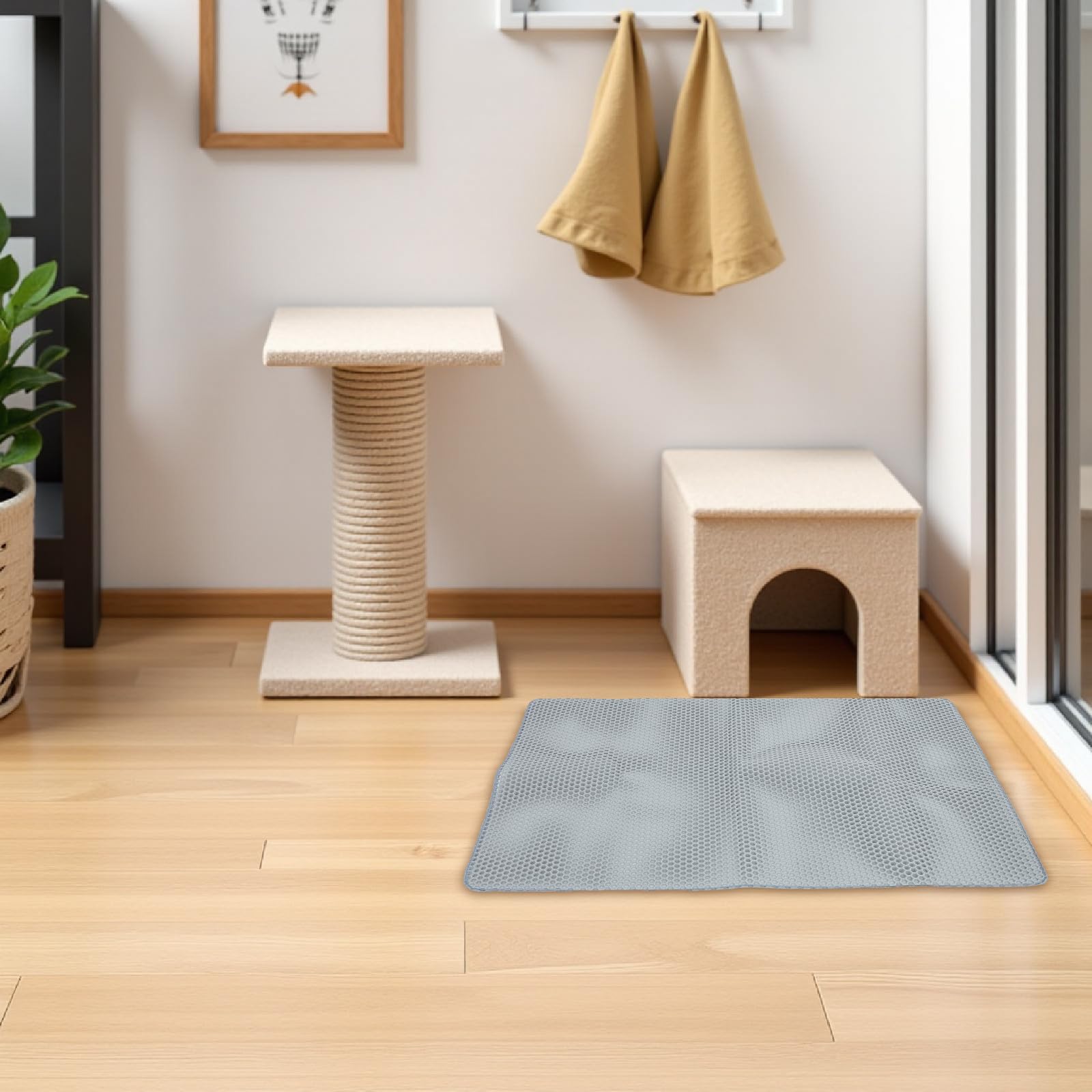 Balacoo Katzenklo Matte Xxl 120x70cm, Doppelschichtige Waben Katzentoilette Unterlage, Wasserdicht & Urinfest, Rutschfester Katzenstreu Vorleger für Sauberen Boden, Eva Material, Grau